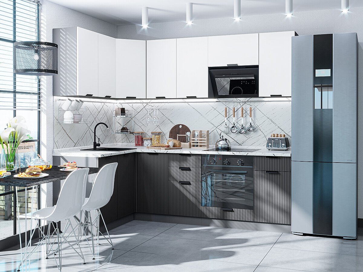 Кухня Евро Лайн-05 2140*1400/2290*600 Белый/Антрацит
