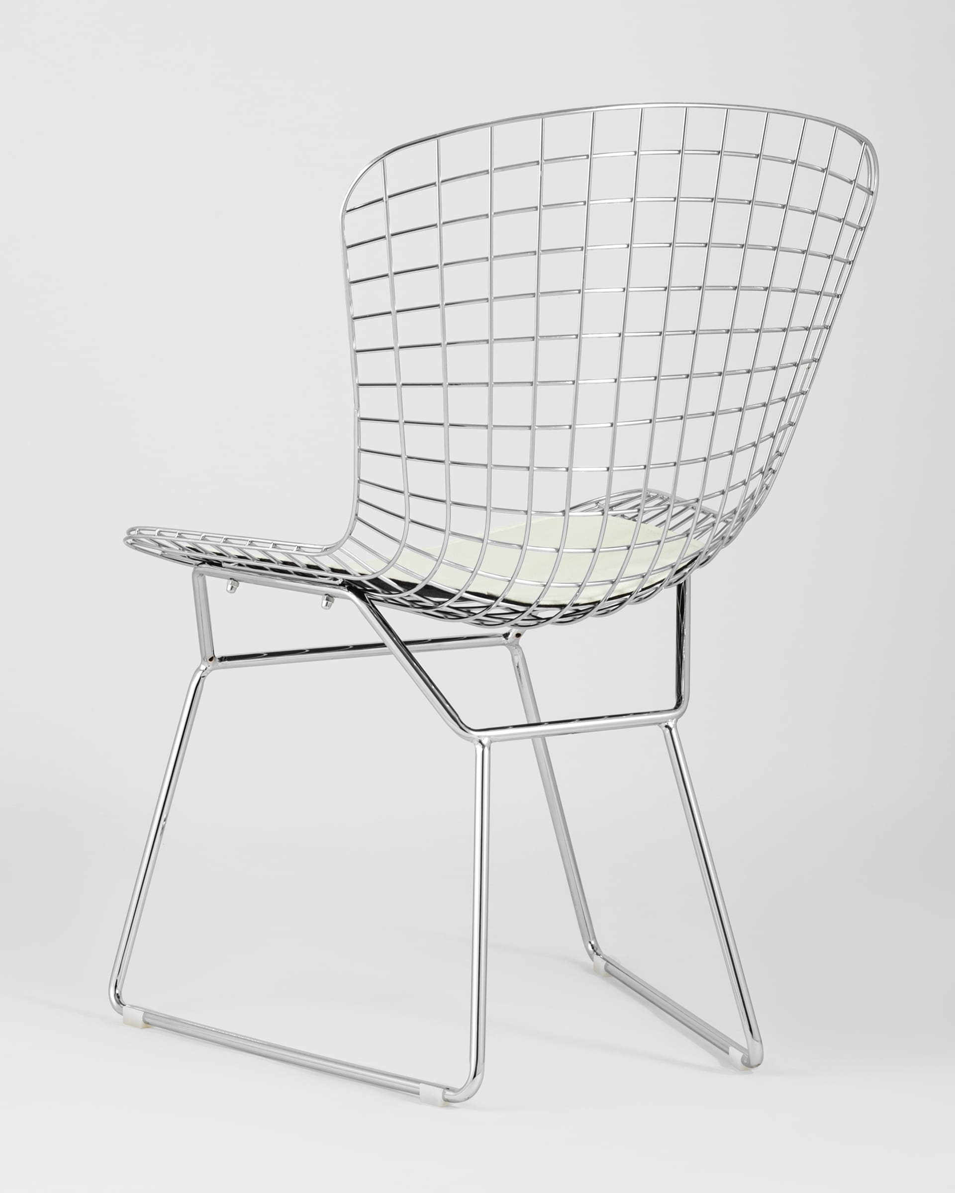 Стул обеденный Bertoia хромированный с белой подушкой из Италии