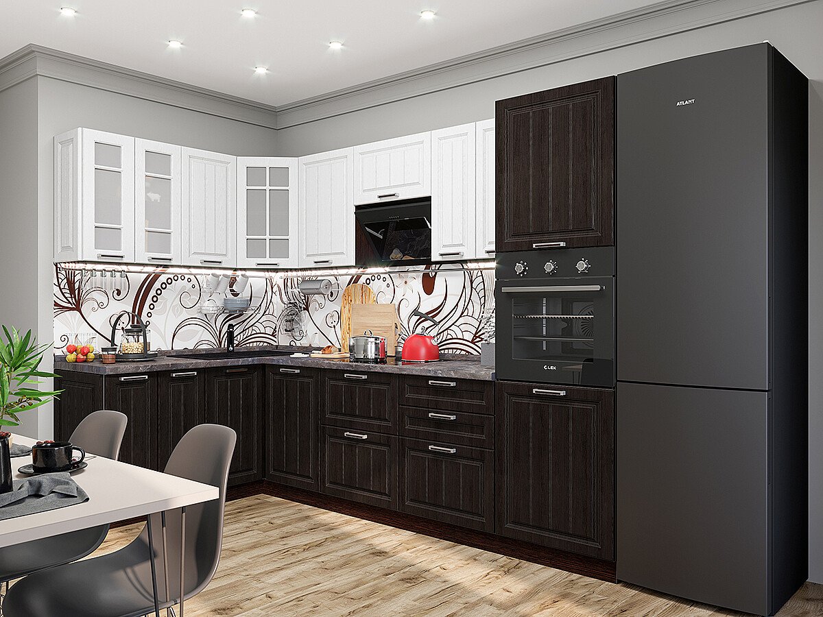 Кухня Прага-03 2140*1790/2790*600 Белое дерево/Венге Премиум