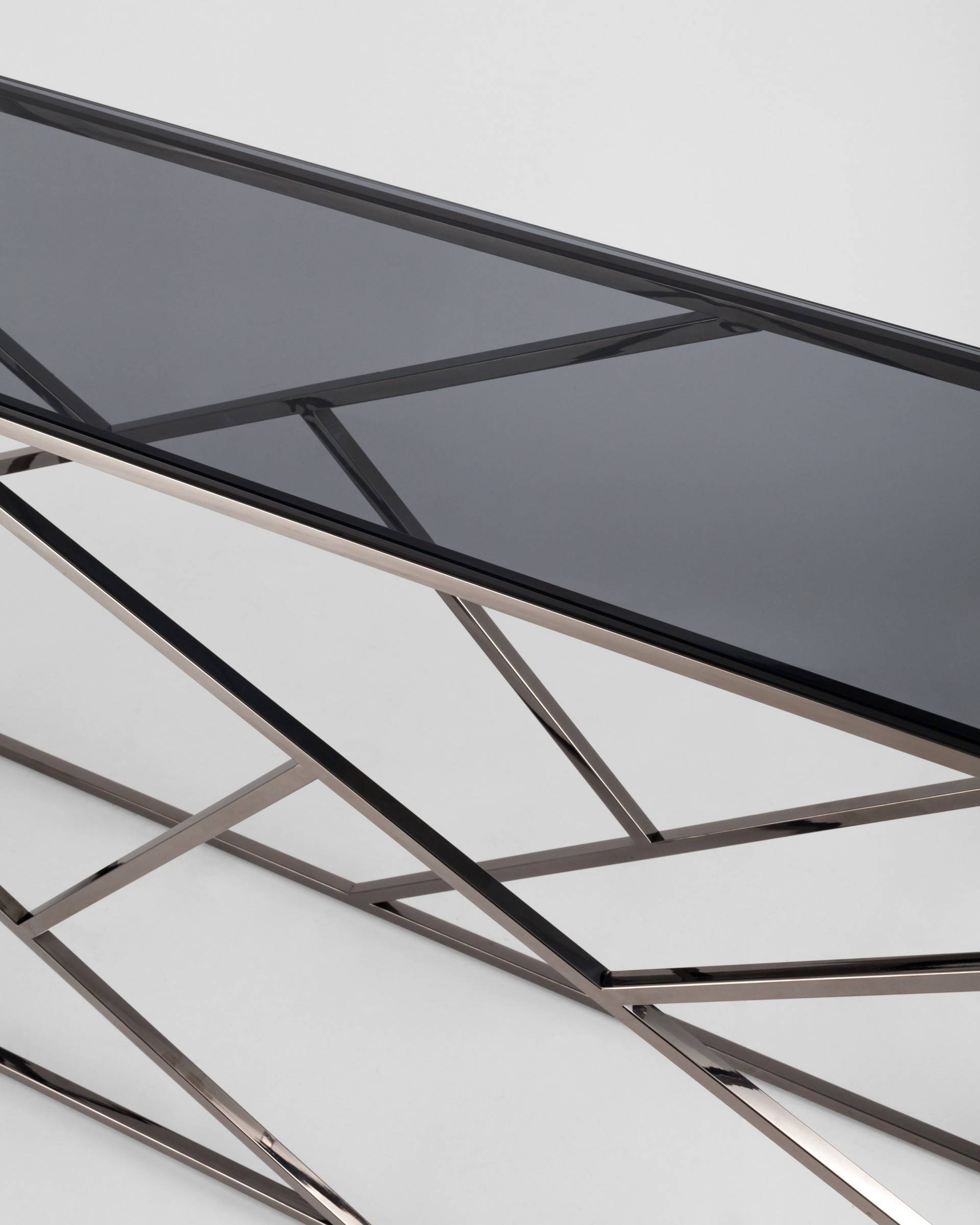 Консоль АРТ ДЕКО 115*30 стекло smoke сталь тёмный хром из Италии