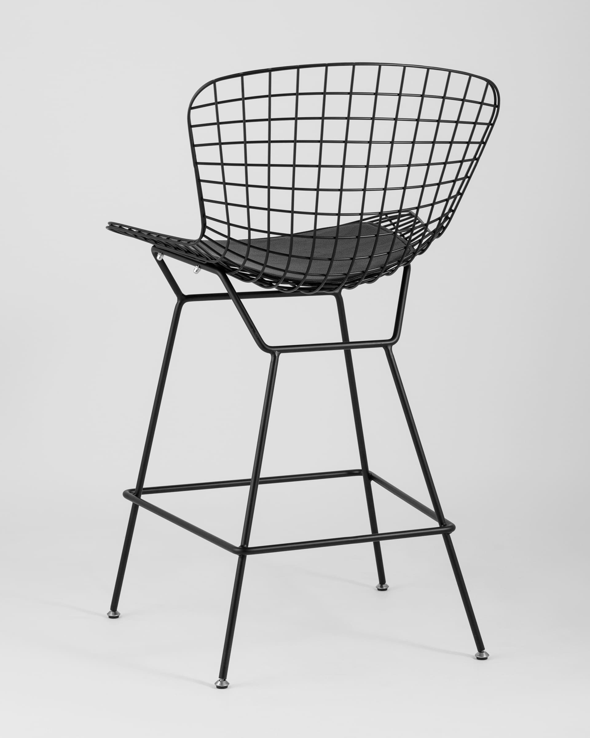Стул полубарный с низкой спинкой Bertoia черный с черной подушкой из Италии