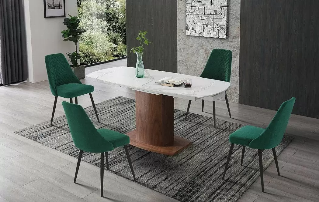 Стол раскладной Carlo 140-180, белая керамика/орех из Италии