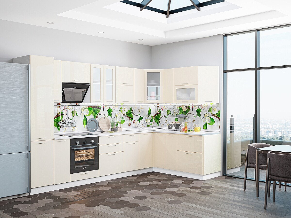 Кухня Валерия-М-05 2140*3290/1790*600 Бежевый металлик