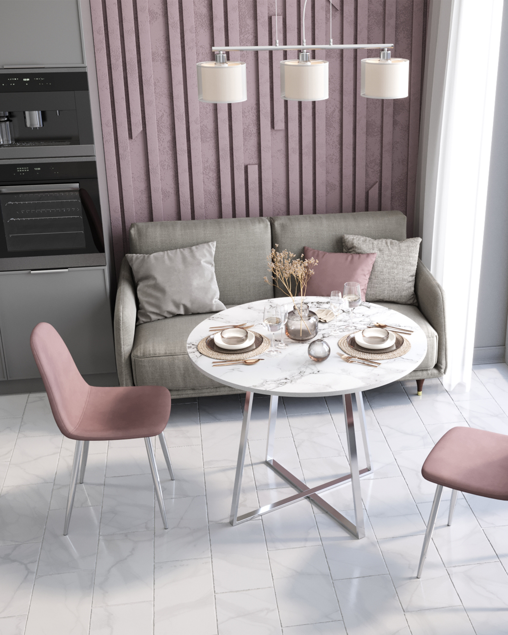 Стол обеденный Дакота 100*100 белый мрамор ножки хром из Италии