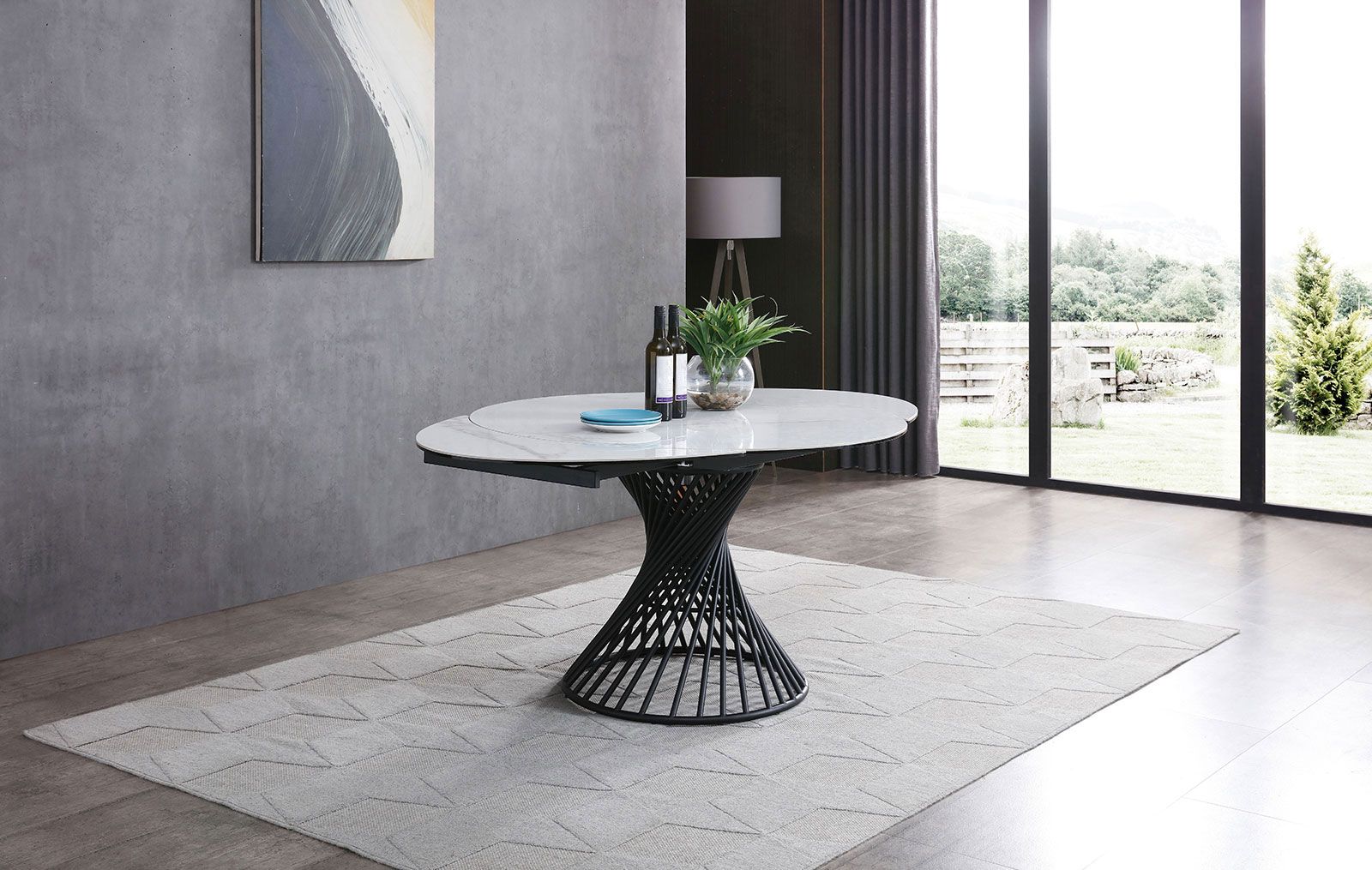 Стол раскладной Tornado 120-180, белая керамика/черный из Италии