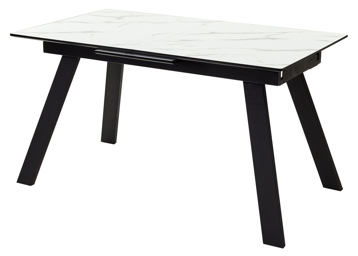 Стол Морис 140 БЕЖЕВЫЙ МРАМОР, стекло/ ЧЕРНЫЙ М-City из Италии