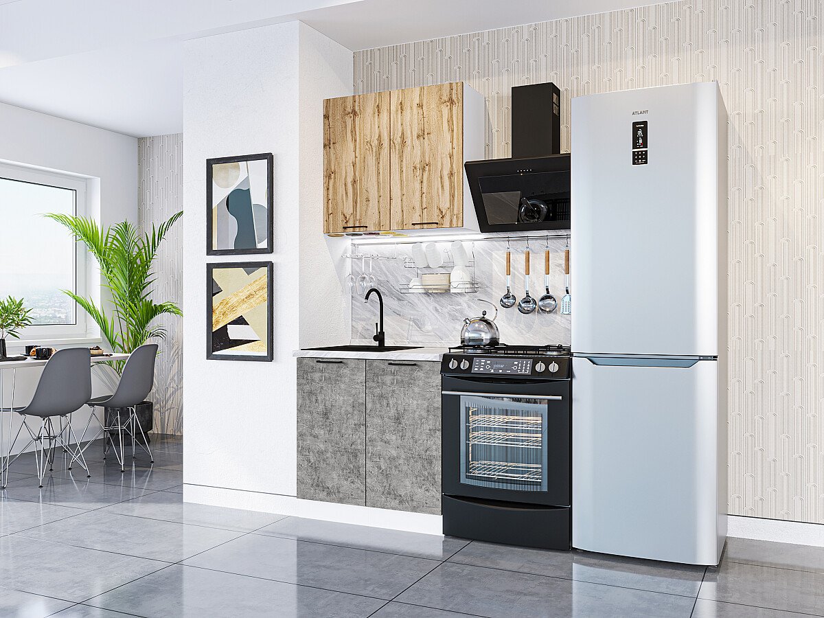 Кухня Флэт-03 2140*800*600 Wotan Oak 2S/Temple Stone 2S