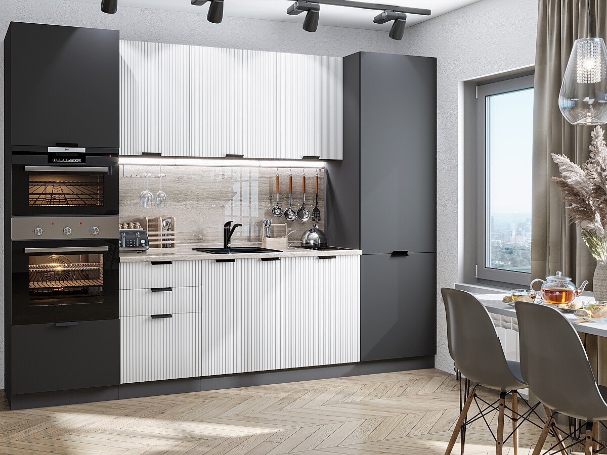 Кухня Евро Лайн-01 2140*2800*600 Белый/Антрацит