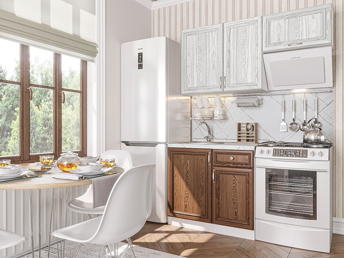 Кухня Шале-04 2140*1500*600 White Dreamline/Brown Dreamline