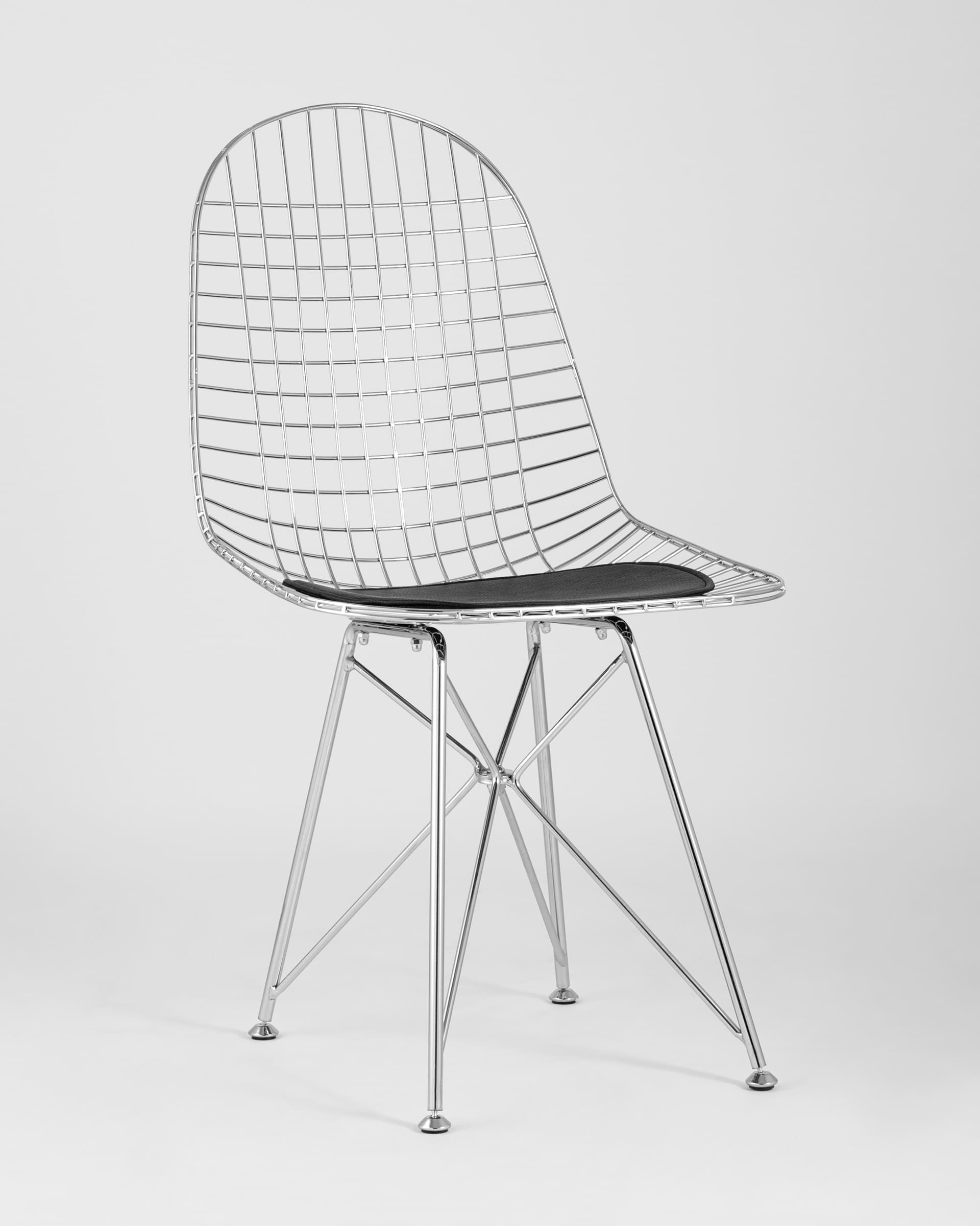 Стул обеденный Eiffel хромированный с черной подушкой из Италии