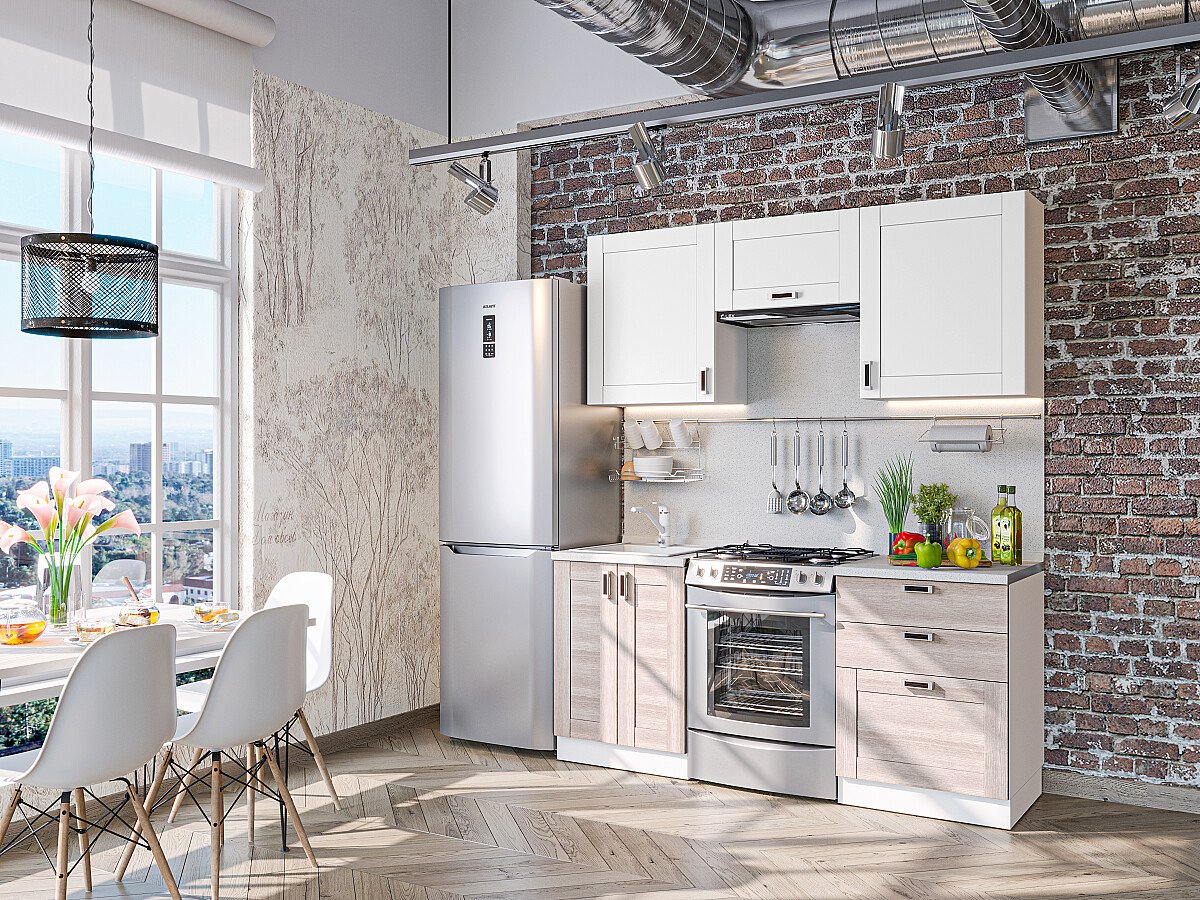 Кухня Лофт-05 2140*1800*600 Super White/Cappuccino Veralinga