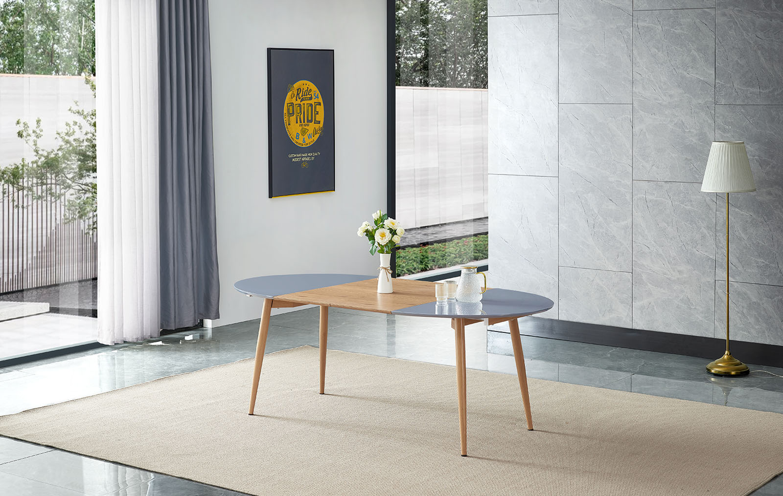 Стол раскладной Margaret 120-200, серый/светлое дерево из Италии