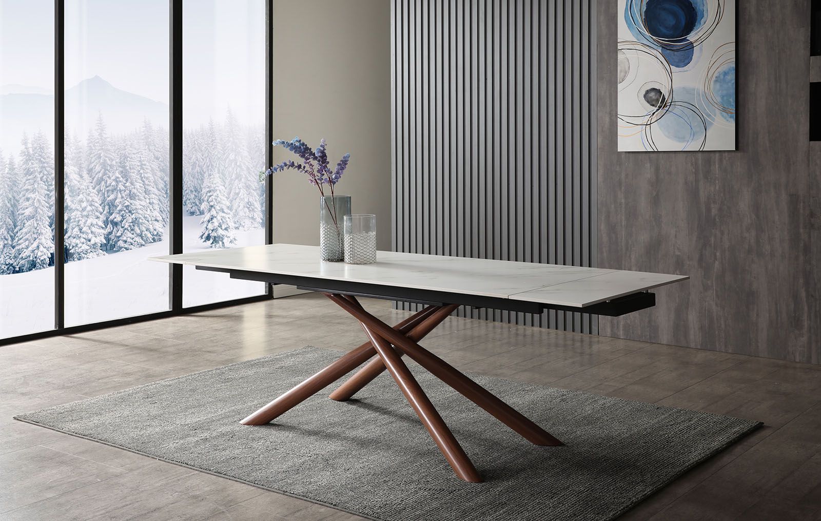 Стол раскладной Ravenna 180-240, белая керамика/орех из Италии