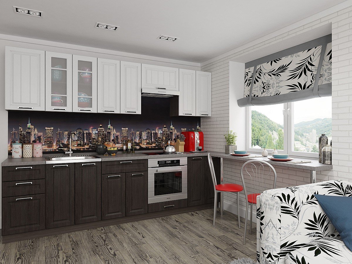 Кухня Прага-02 2140*2800*600 Белое дерево/Венге Премиум