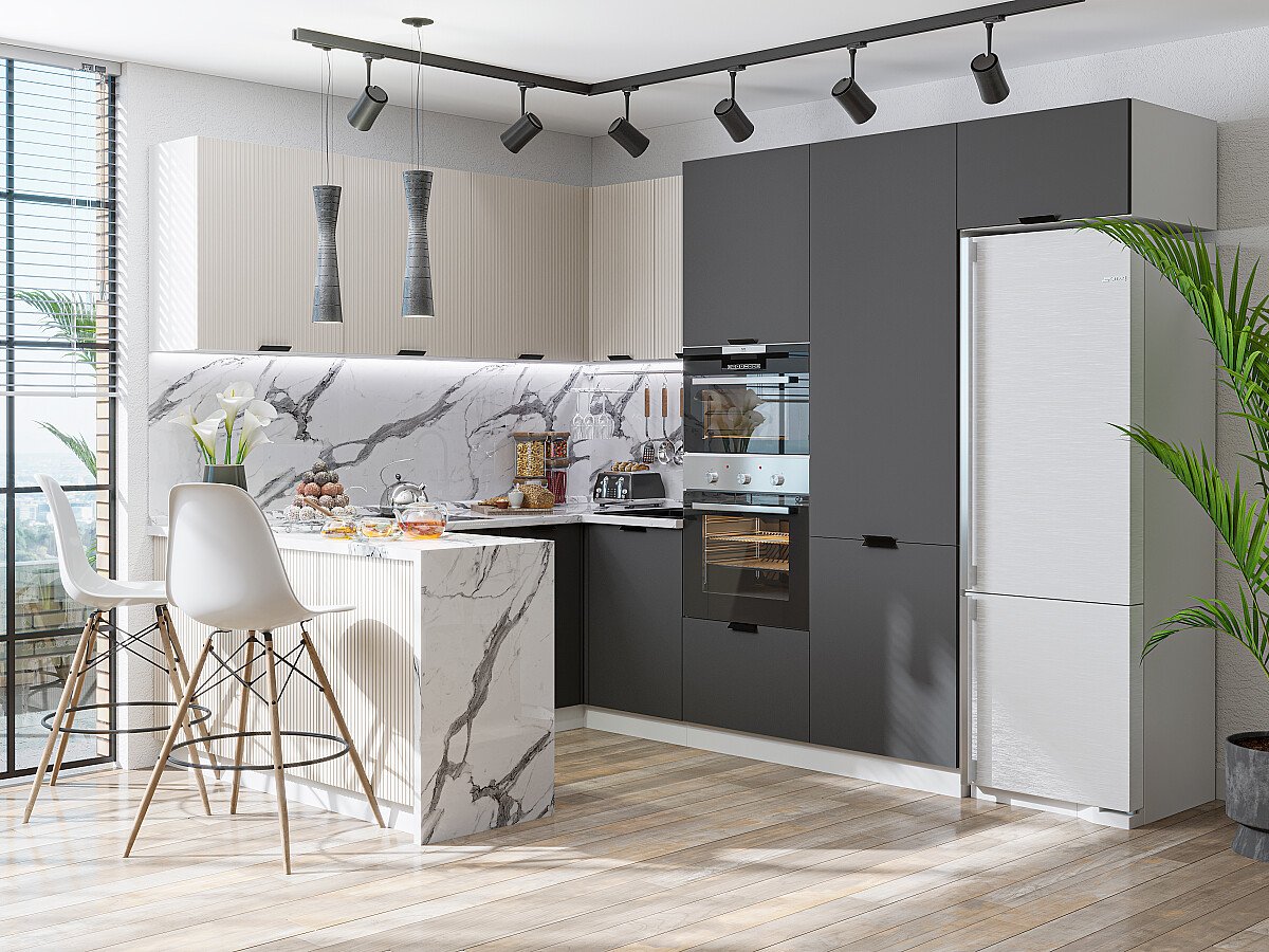 Кухня Евро Лайн-03 2140*1500/2150/2900*600 Агат/Антрацит