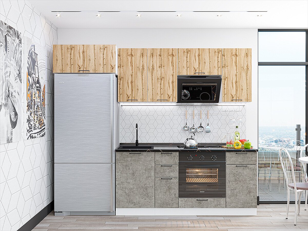 Кухня Флэт-01 2140*2600*600 Wotan Oak/Temple Stone