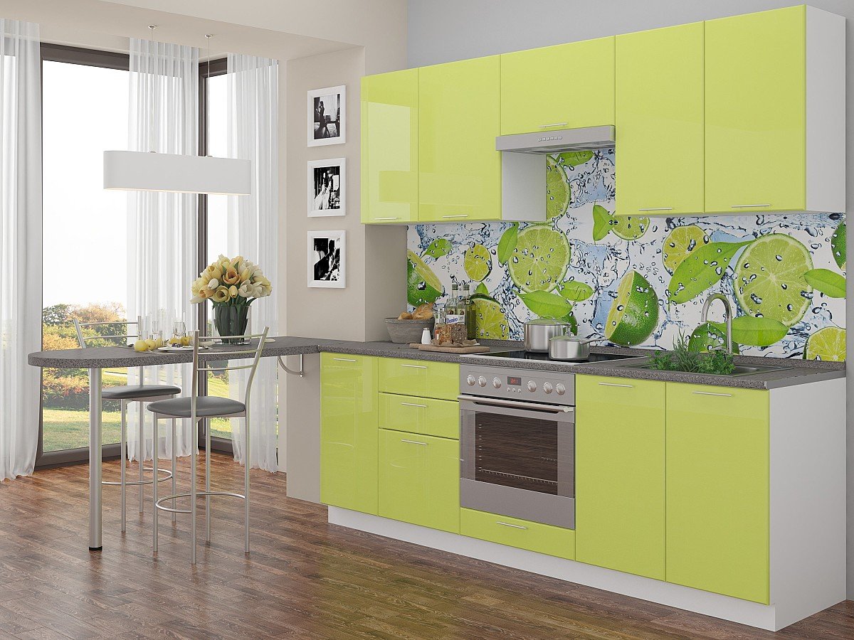 Кухня Валерия-М-02 2140*2300*600 Лайм глянец