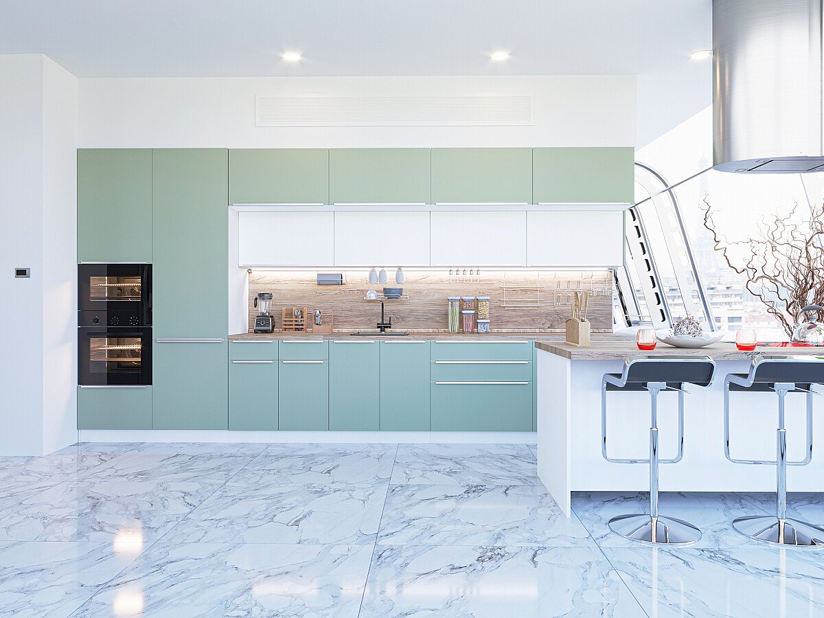 Кухня Фьюжн-02 2140*4400*600 Silky Mint/Silky White