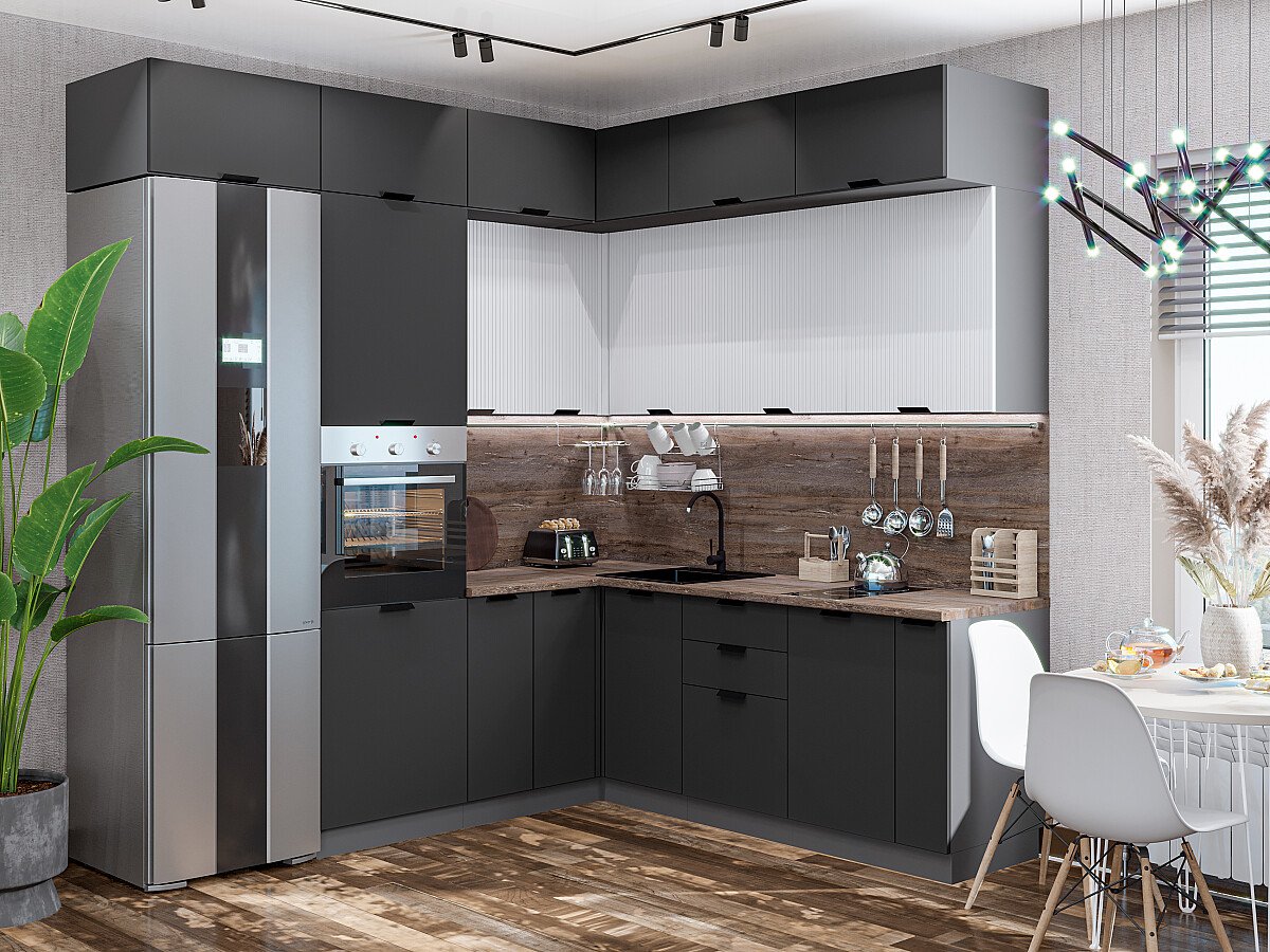 Кухня Евро Лайн-04 2500*2400/2150*600 Белый/Антрацит