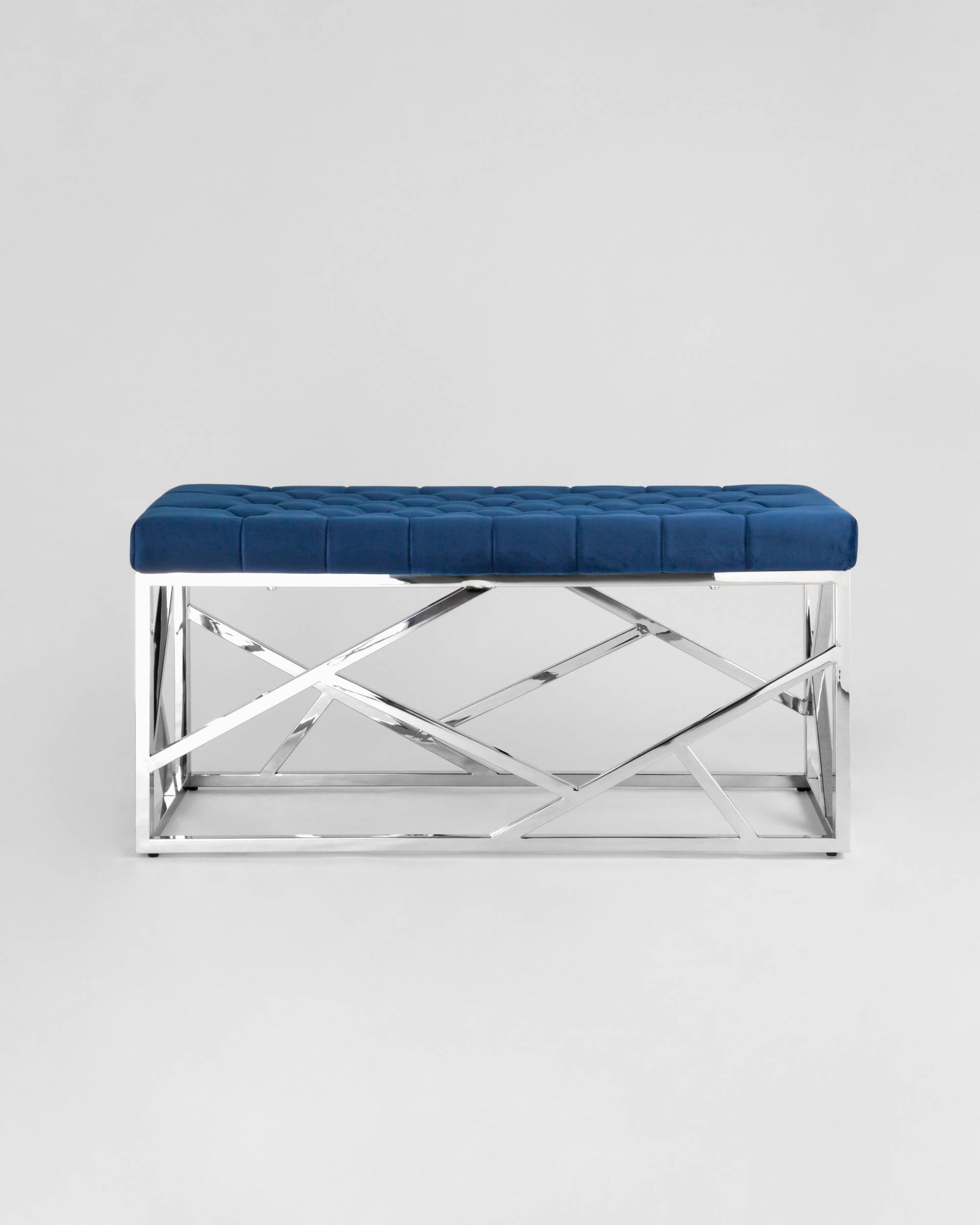 Банкетка-скамейка АРТ ДЕКО велюр синий сталь серебро из Италии