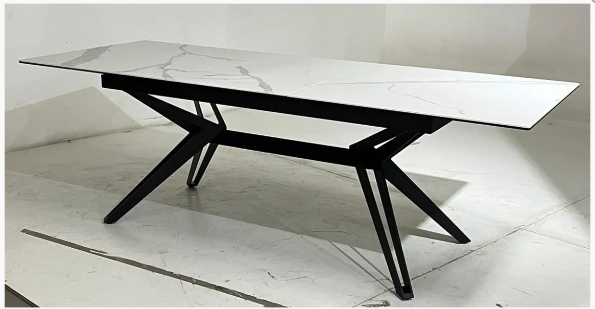 Стол URBINO 180 MATTE STATUARIO Белый мрамор матовый, керамика/ черный каркас М-City из Италии