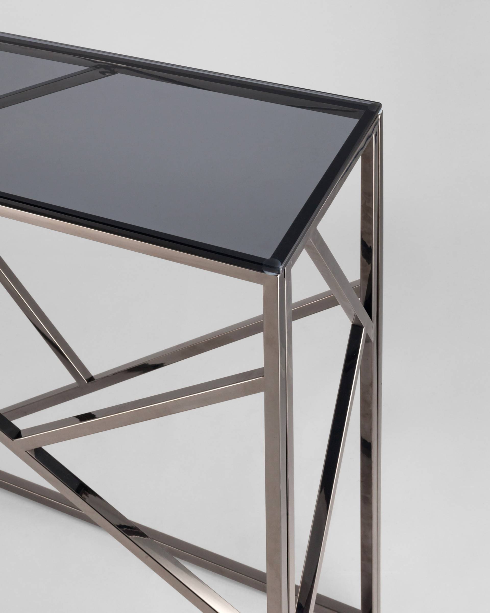 Консоль АРТ ДЕКО 115*30 стекло smoke сталь тёмный хром из Италии