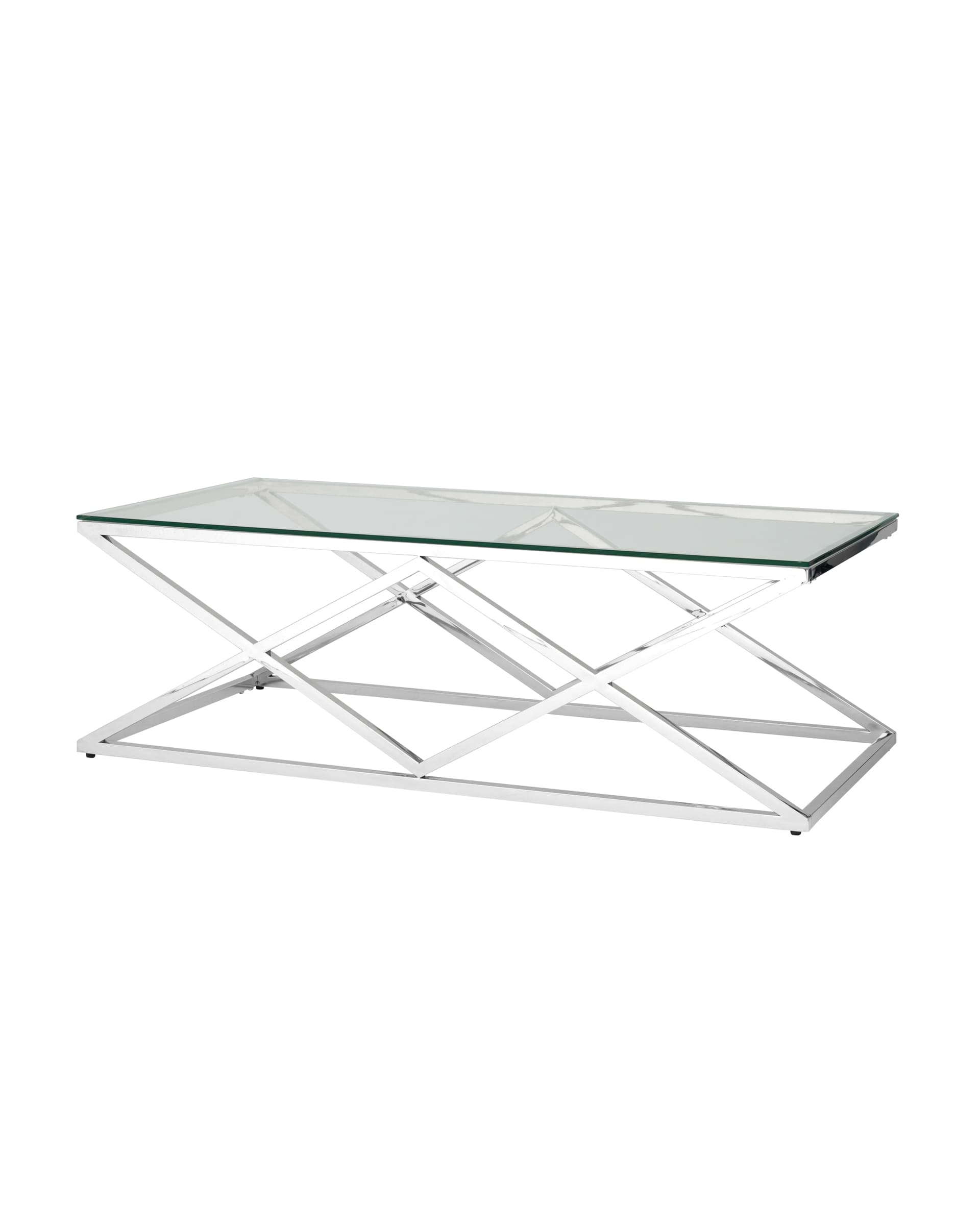 Журнальный стол 120*60 ИНСИГНИЯ, прозрачное стекло, сталь серебро из Италии
