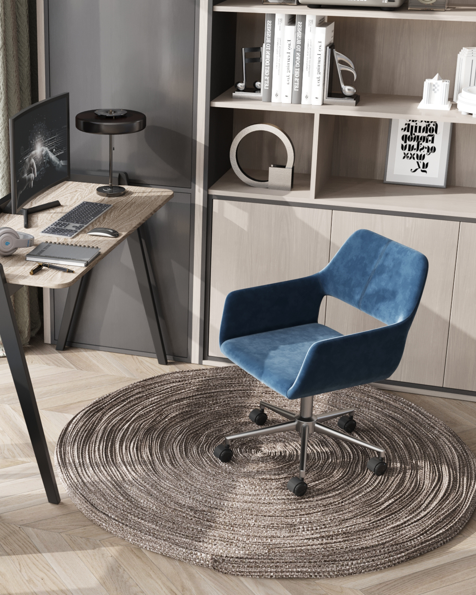 Кресло офисное Ross велюр синий из Италии