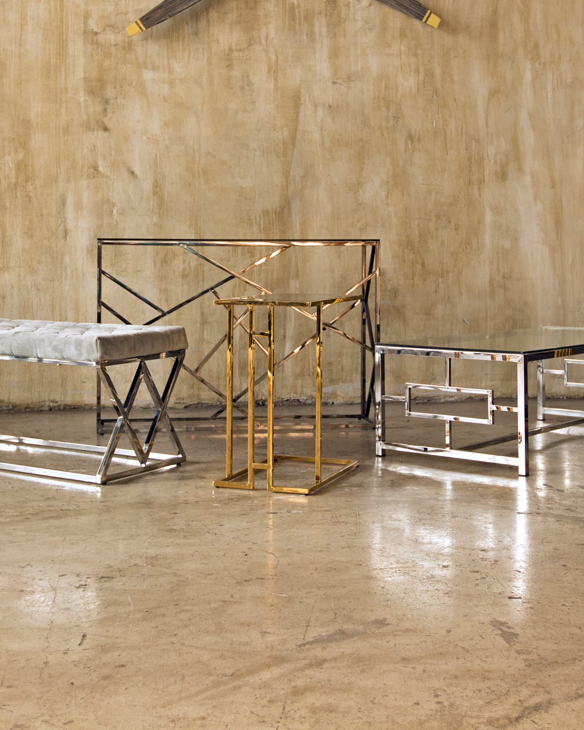 Консоль АРТ ДЕКО 115*30 стекло smoke сталь тёмный хром из Италии