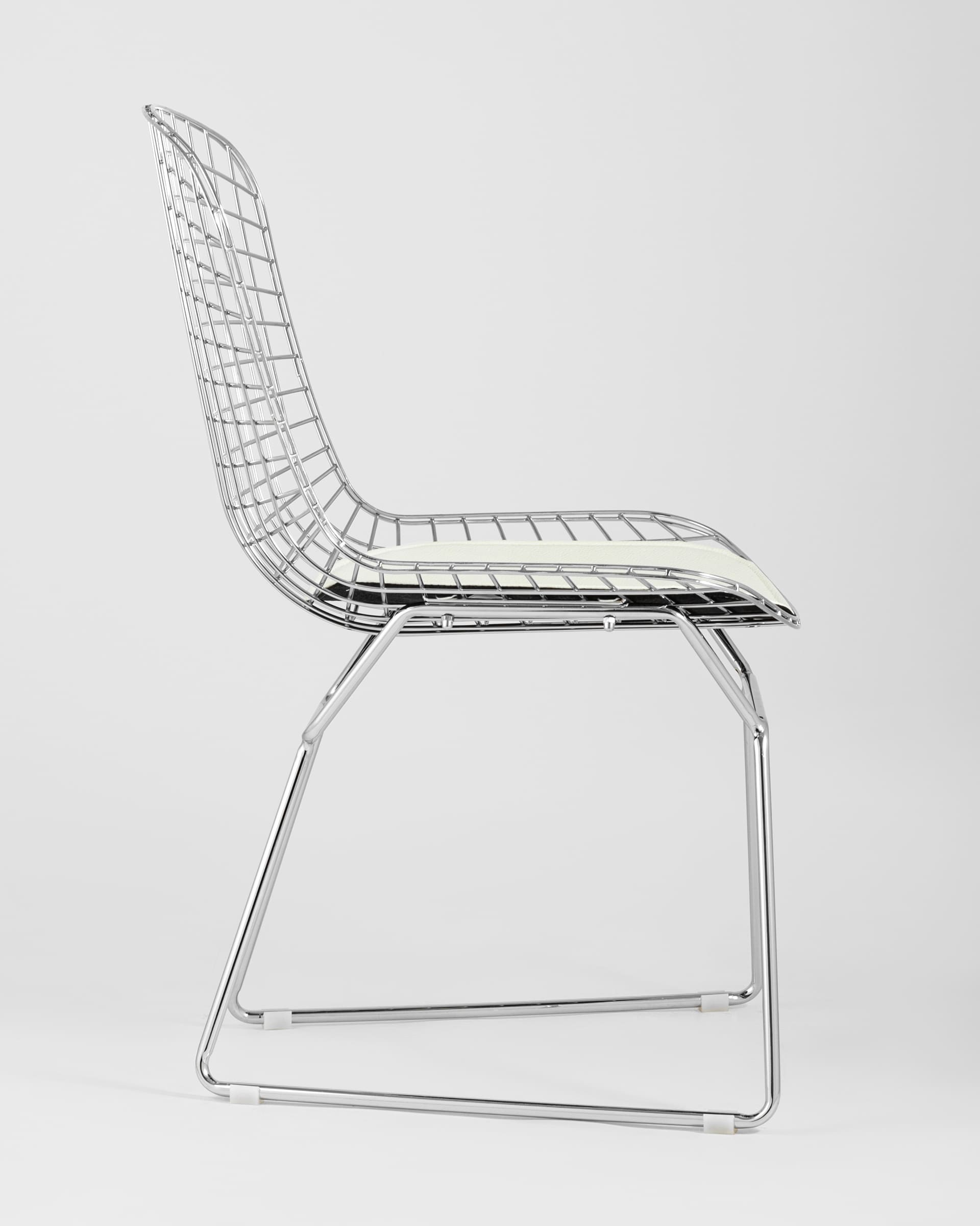Стул обеденный Bertoia хромированный с белой подушкой из Италии