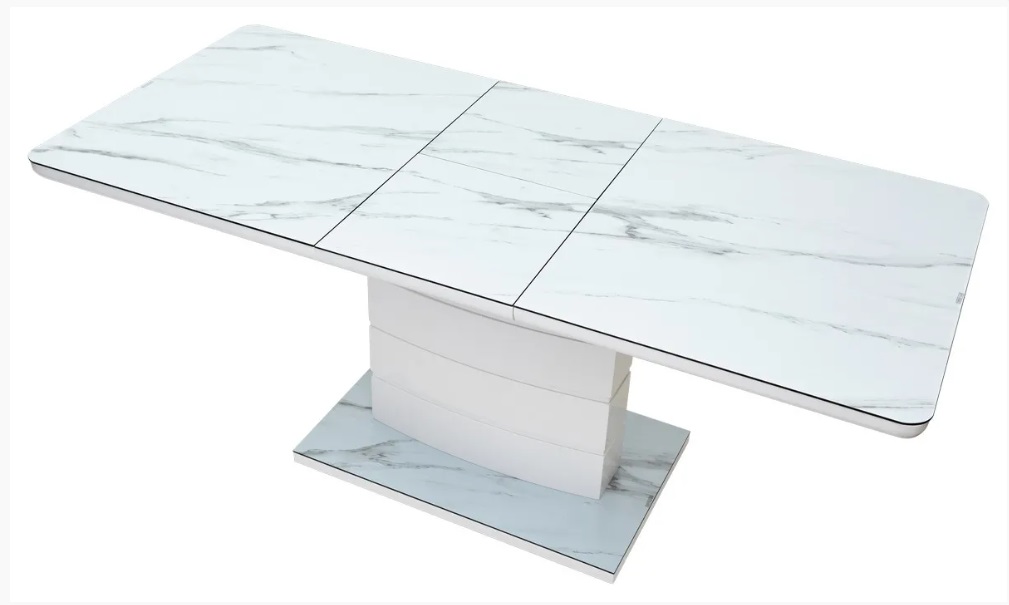 Стол ALTA 140 GREY-WHITE MARBLE/ WHITE глазурованное стекло М-City из Италии