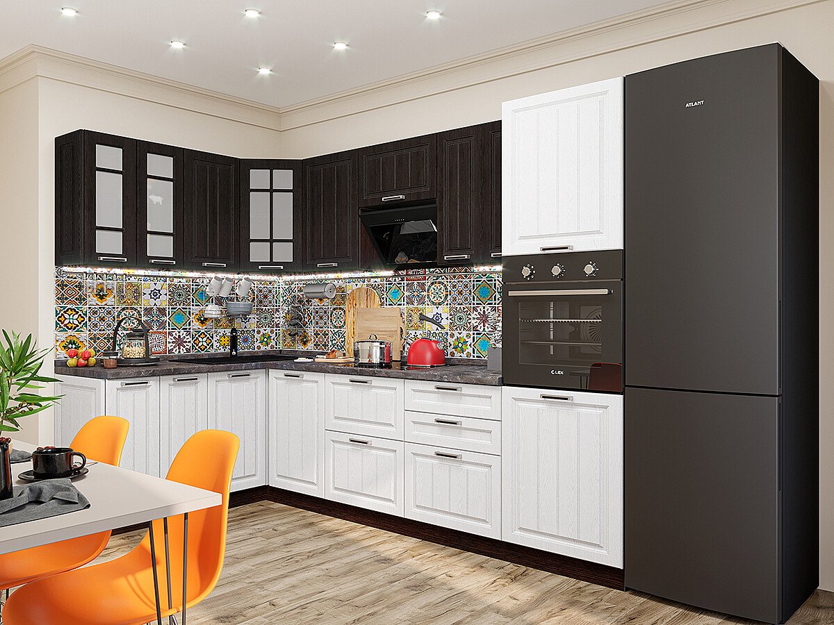 Кухня Прага-03 2140*1790/2790*600 Венге Премиум/Белое дерево