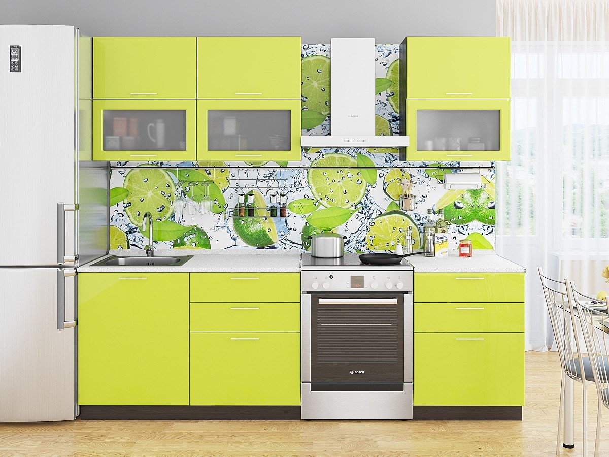 Кухня Валерия-М-01 2140*1800*600 Лайм глянец