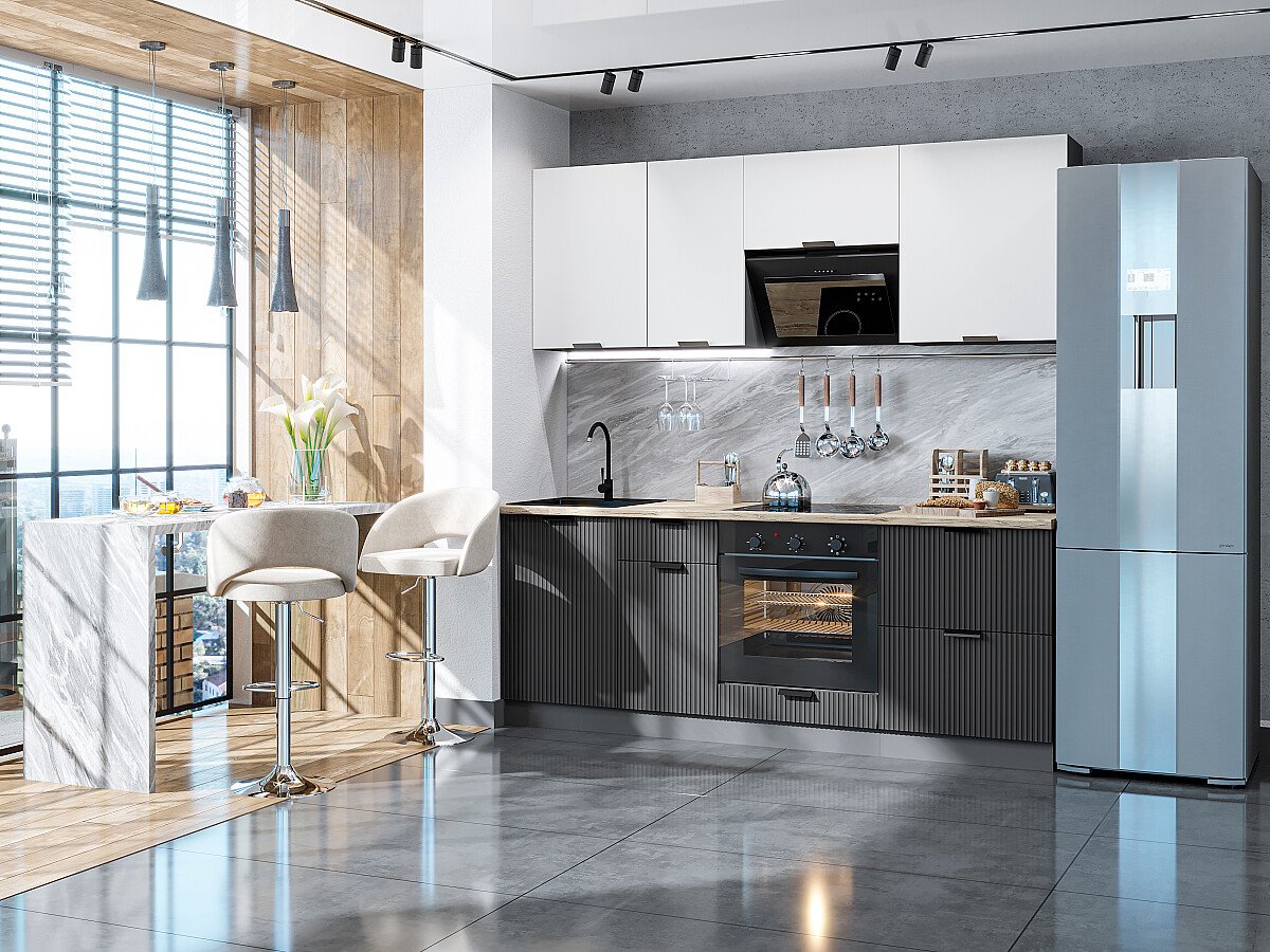 Кухня Евро Лайн-02 2140*2000*600 Белый/Антрацит