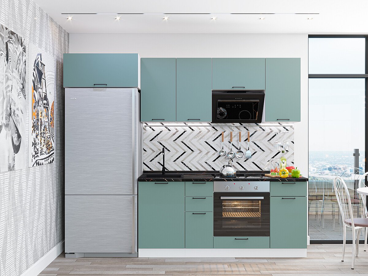 Кухня Флэт-01 2140*2600*600 Grey-green In 2S