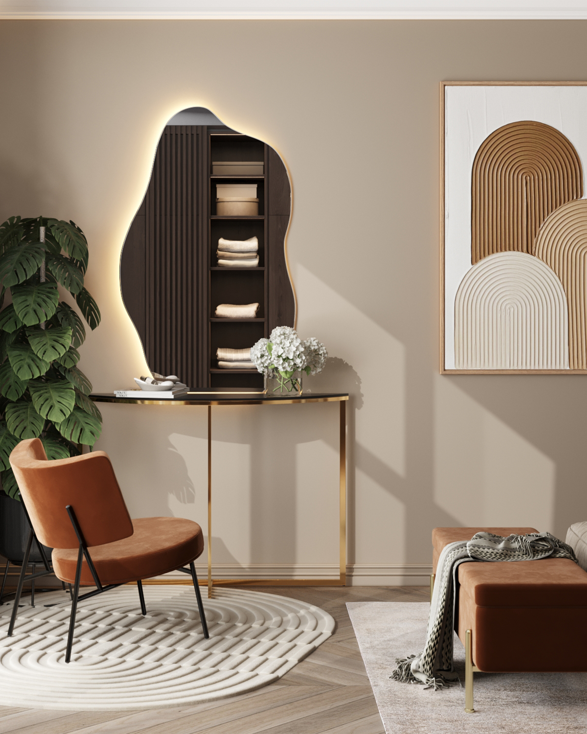 Консоль полукруглая АЛЬБА 115*30 золото стекло черное из Италии