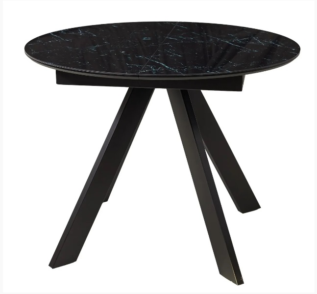 Стол БОНЖУР 100 ЧЕРНЫЙ МРАМОР, черная шагрень, стекло / ЧЕРНЫЙ каркас М-City из Италии