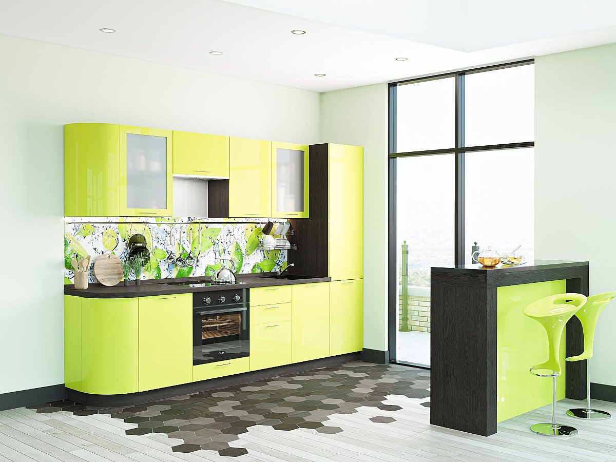 Кухня Валерия-М-01 2140*1800*600 Лайм глянец