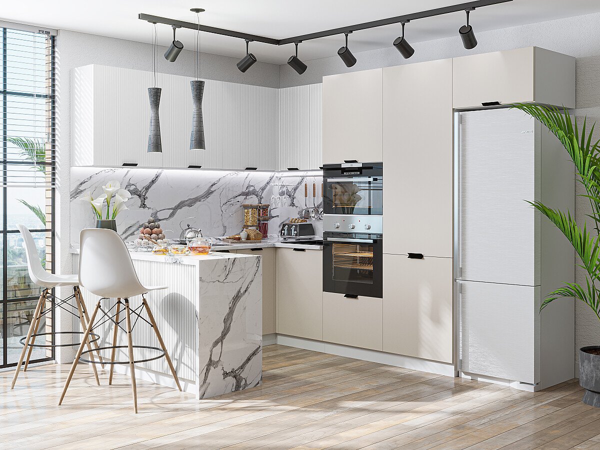 Кухня Евро Лайн-03 2140*1500/2150/2900*600 Агат/Белый