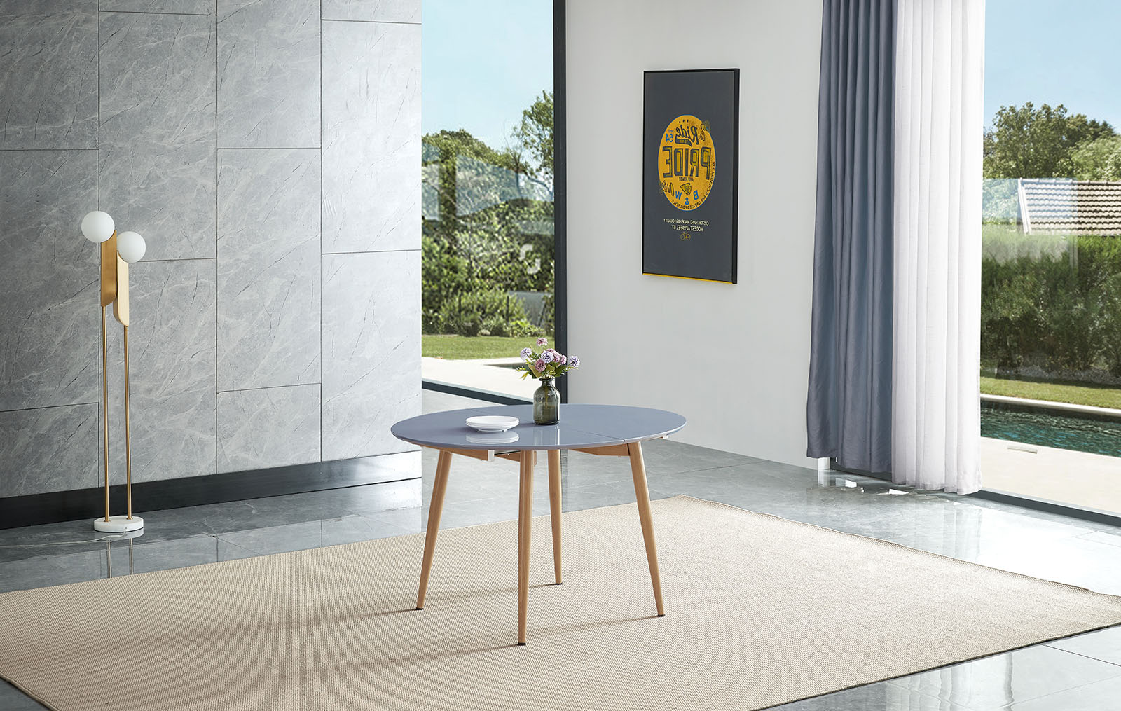 Стол раскладной Margaret 120-200, серый/светлое дерево из Италии