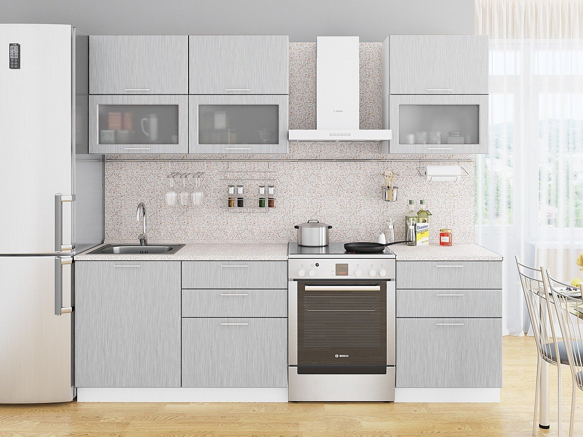 Кухня Валерия-М-01 2140*1800*600 Серый металлик дождь светлый