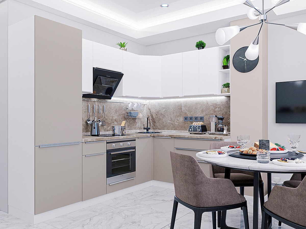 Кухня Фьюжн-04 2140*2500/1790*600 Silky Grey/Silky White