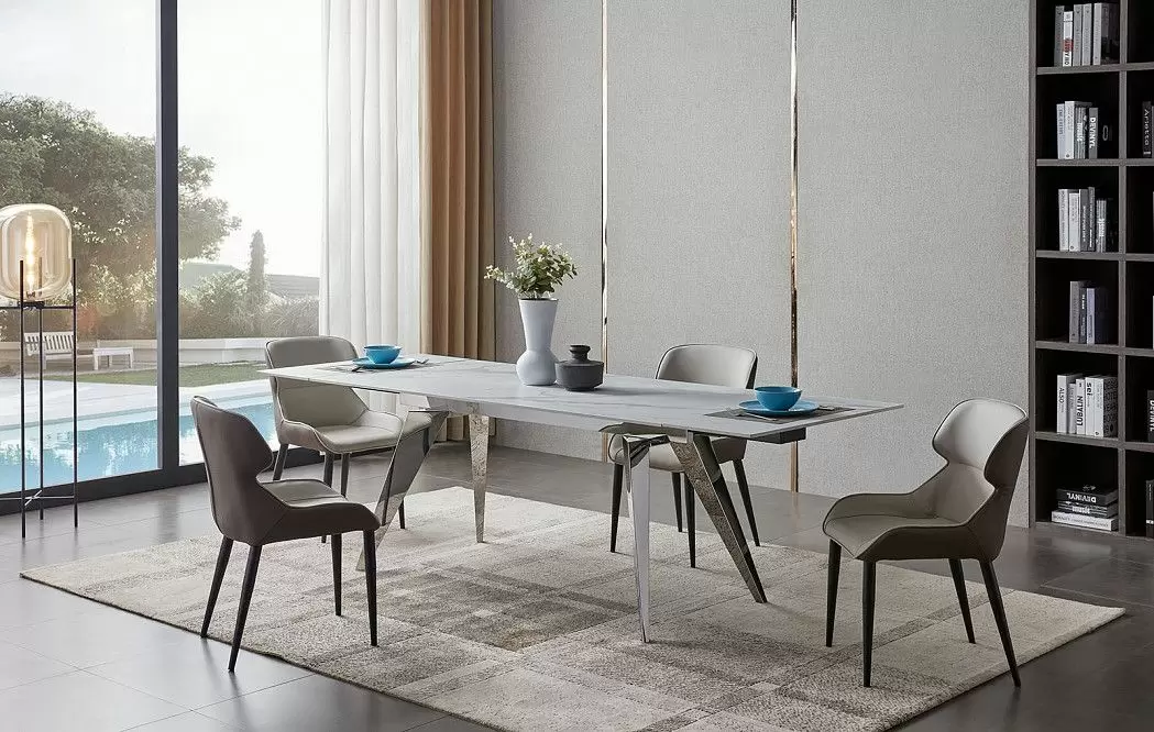 Стол раскладной Ramses 180-250, белый мрамор/хром из Италии