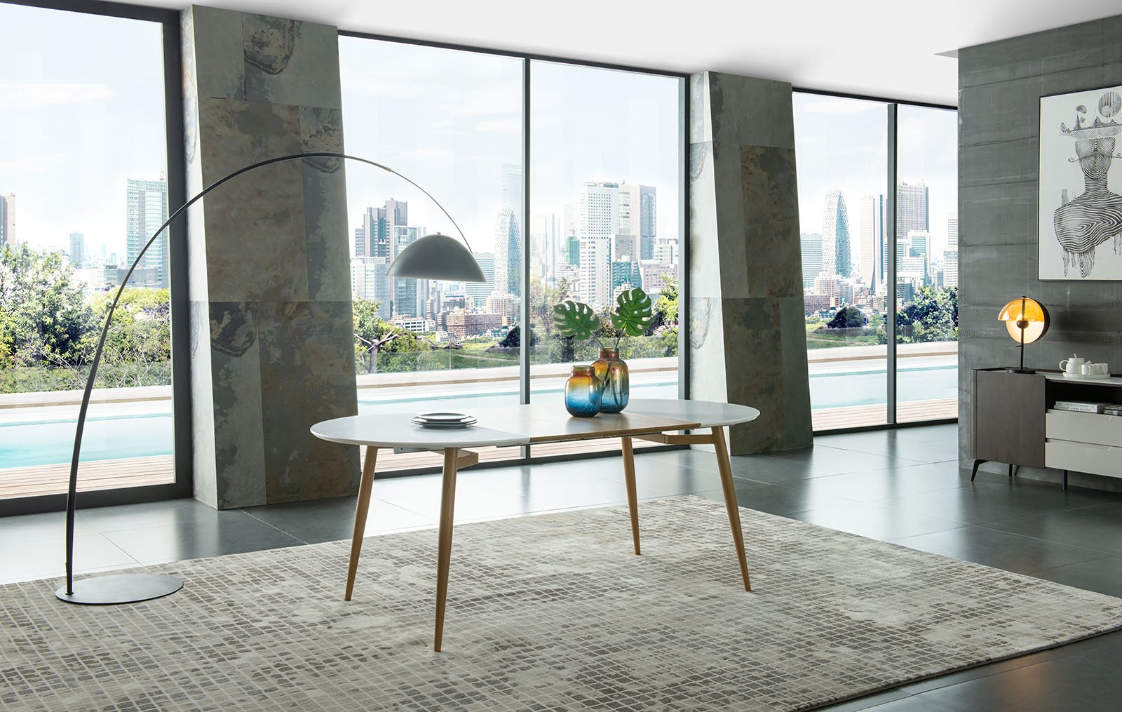 Стол раскладной Suzy 120-200, белый/дуб из Италии