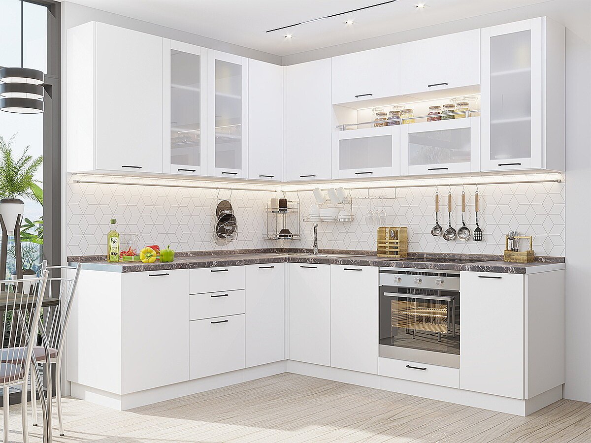 Кухня Флэт Плюс-02 2340*1700/2390*600 White In 2S
