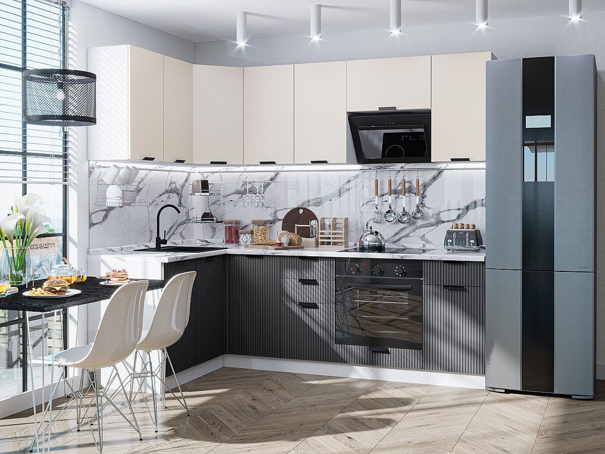Кухня Евро Лайн-05 2140*1400/2290*600 Агат/Антрацит