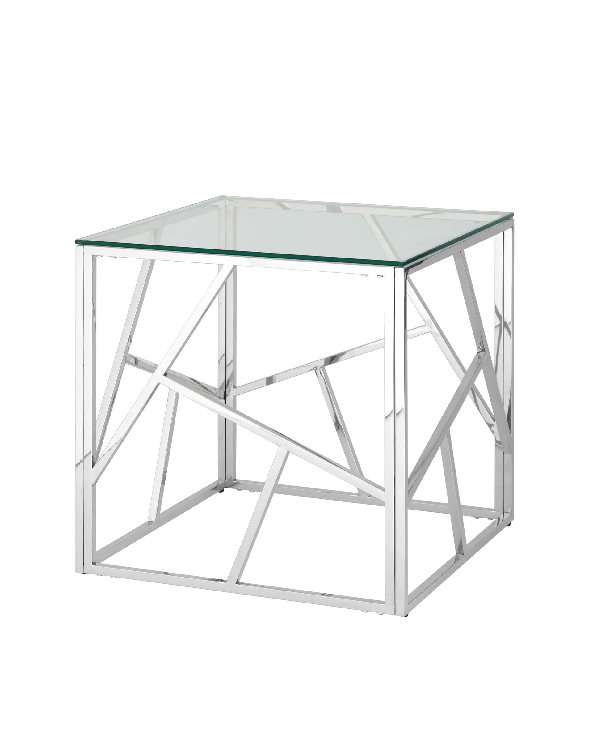 Журнальный столик 55*55 АРТ ДЕКО, прозрачное стекло, сталь серебро из Италии
