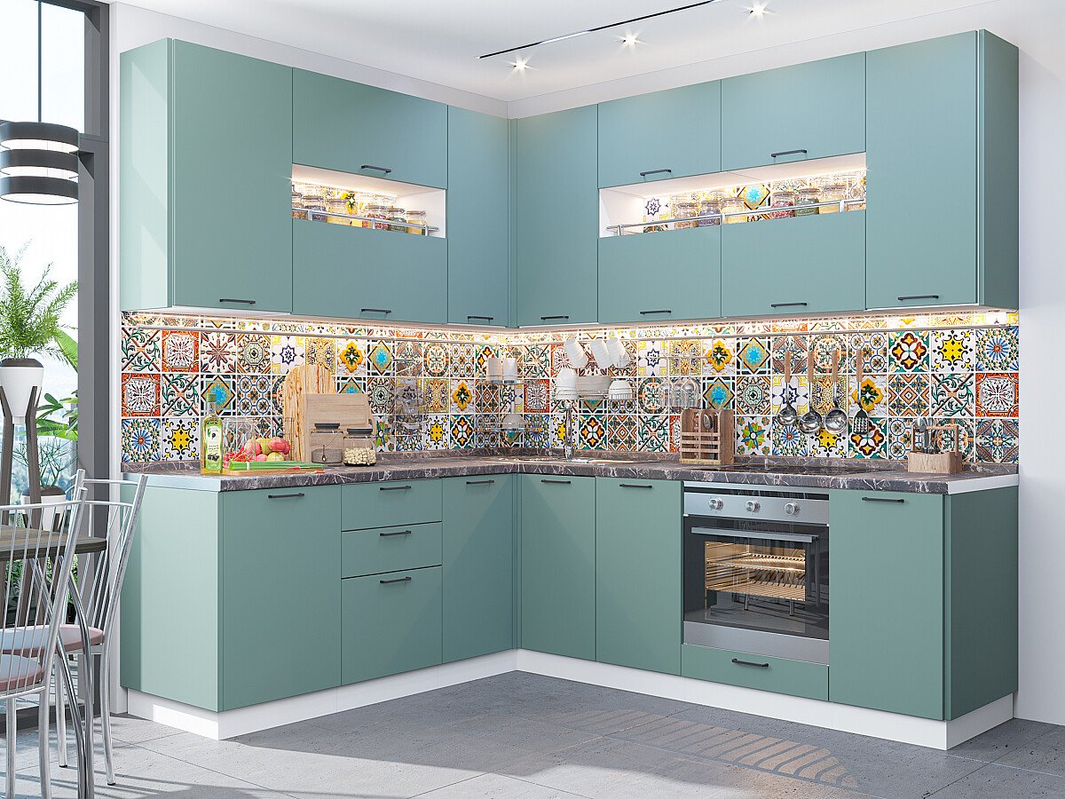 Кухня Флэт-02 2340*1700/2390*600 Grey-green In 2S