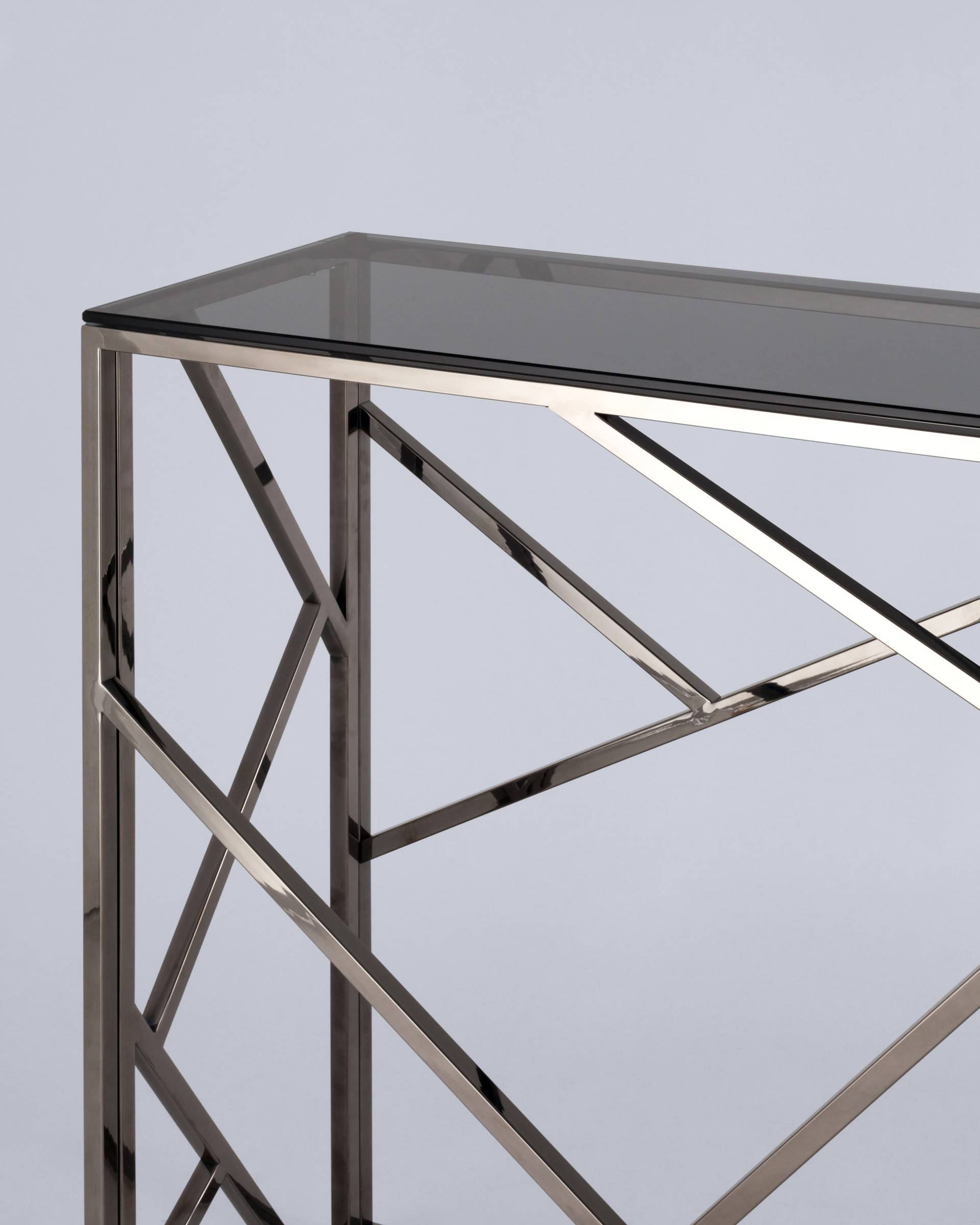 Консоль АРТ ДЕКО 115*30 стекло smoke сталь тёмный хром из Италии