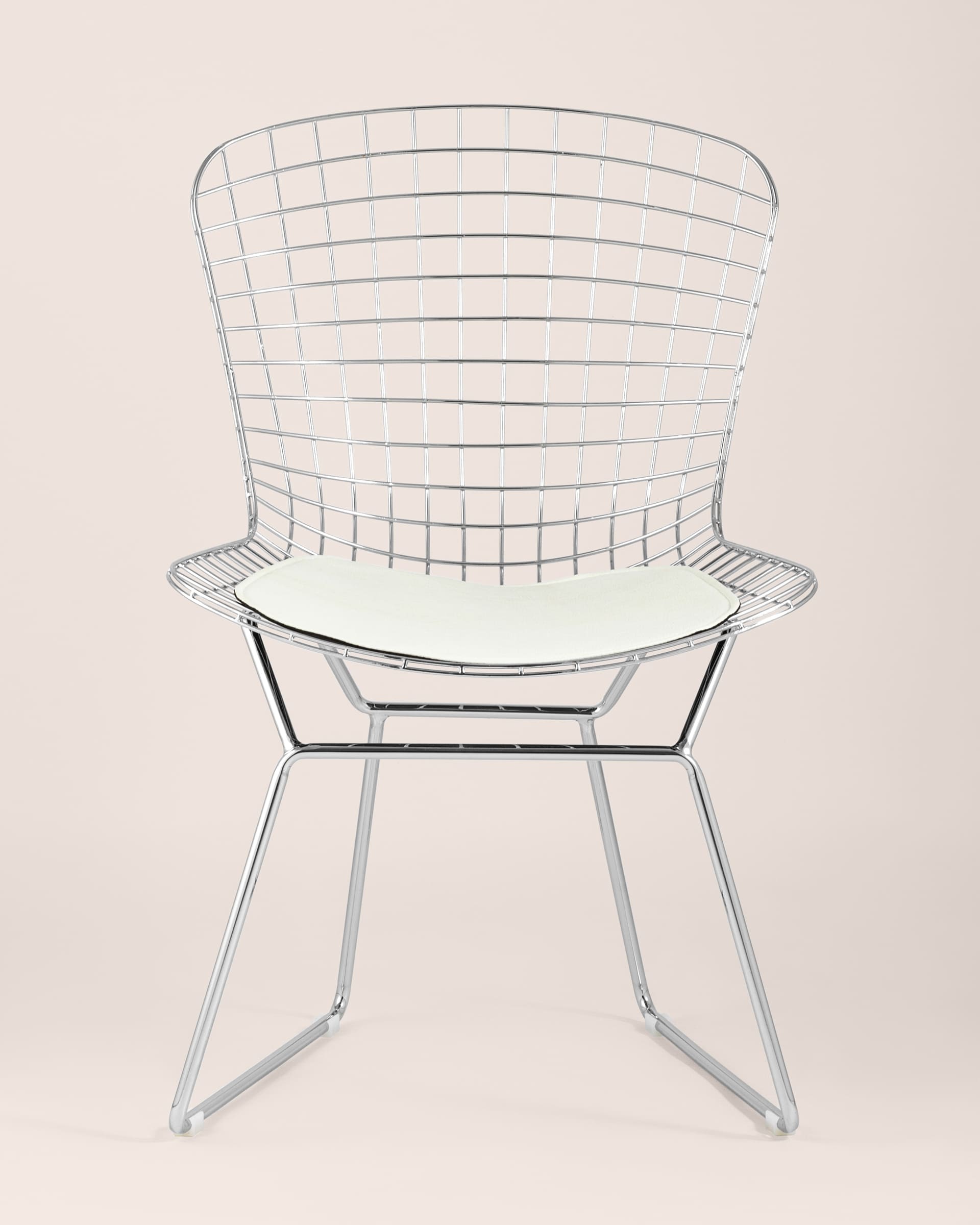 Стул обеденный Bertoia хромированный с белой подушкой из Италии